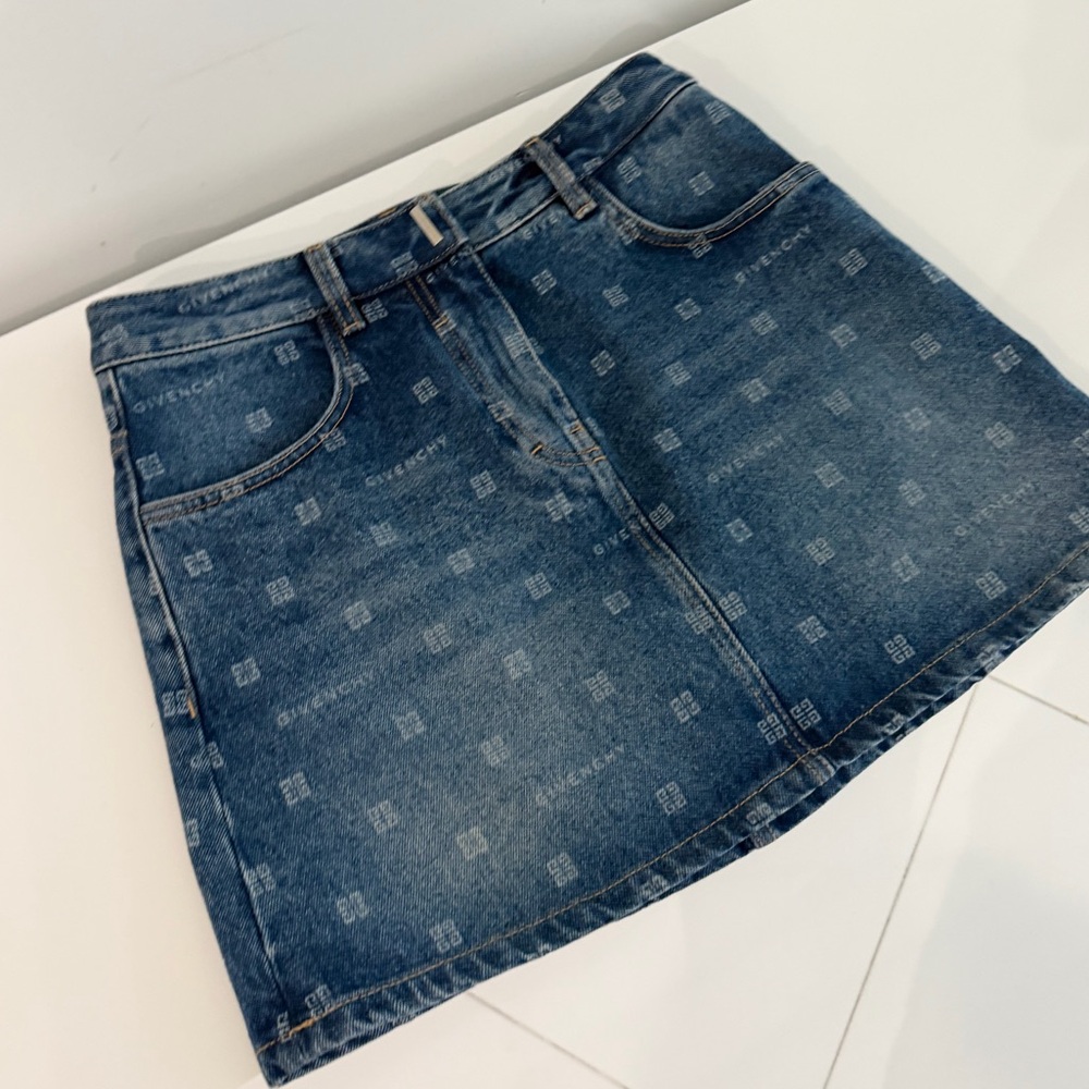 Givenchy Blue Logo-Print Denim Mini Skirt